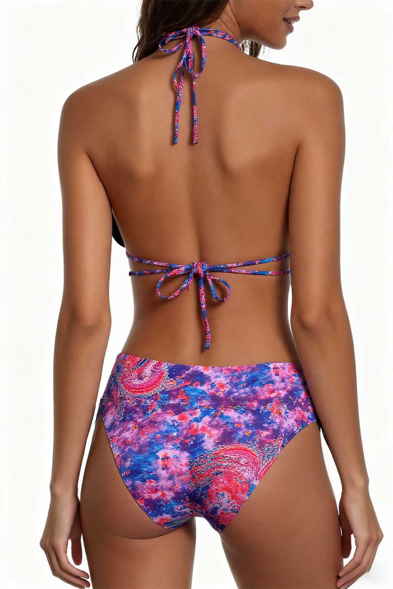 Double Strap Tie-Dye Cosmic Pattern Print Bikini Deep V Swimwear Tie-Dye Swimsuit Size L - Image 3