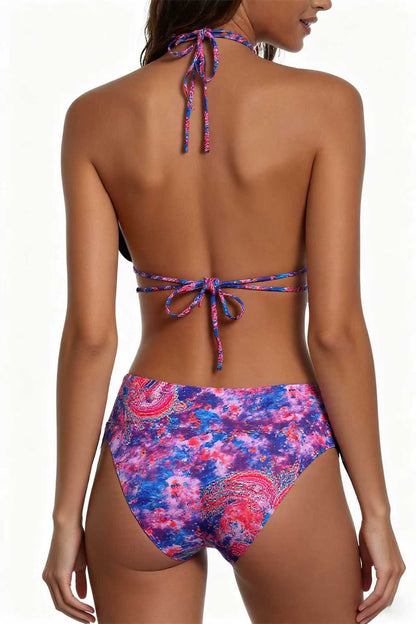 Double Strap Tie-Dye Cosmic Pattern Print Bikini Deep V Swimwear Tie-Dye Swimsuit Size L - Image 3