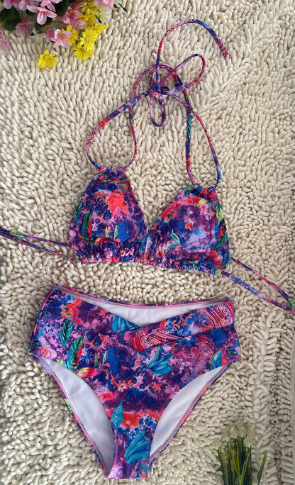 Double Strap Tie-Dye Cosmic Pattern Print Bikini Deep V Swimwear Tie-Dye Swimsuit Size M - Image 4