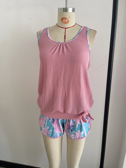 Palm Tree Print Holiday-Style Knit Fabric Two-Piece Swimsuit Size S - Image 3