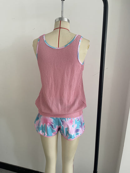 Palm Tree Print Holiday-Style Knit Fabric Two-Piece Swimsuit Size XL - Image 5