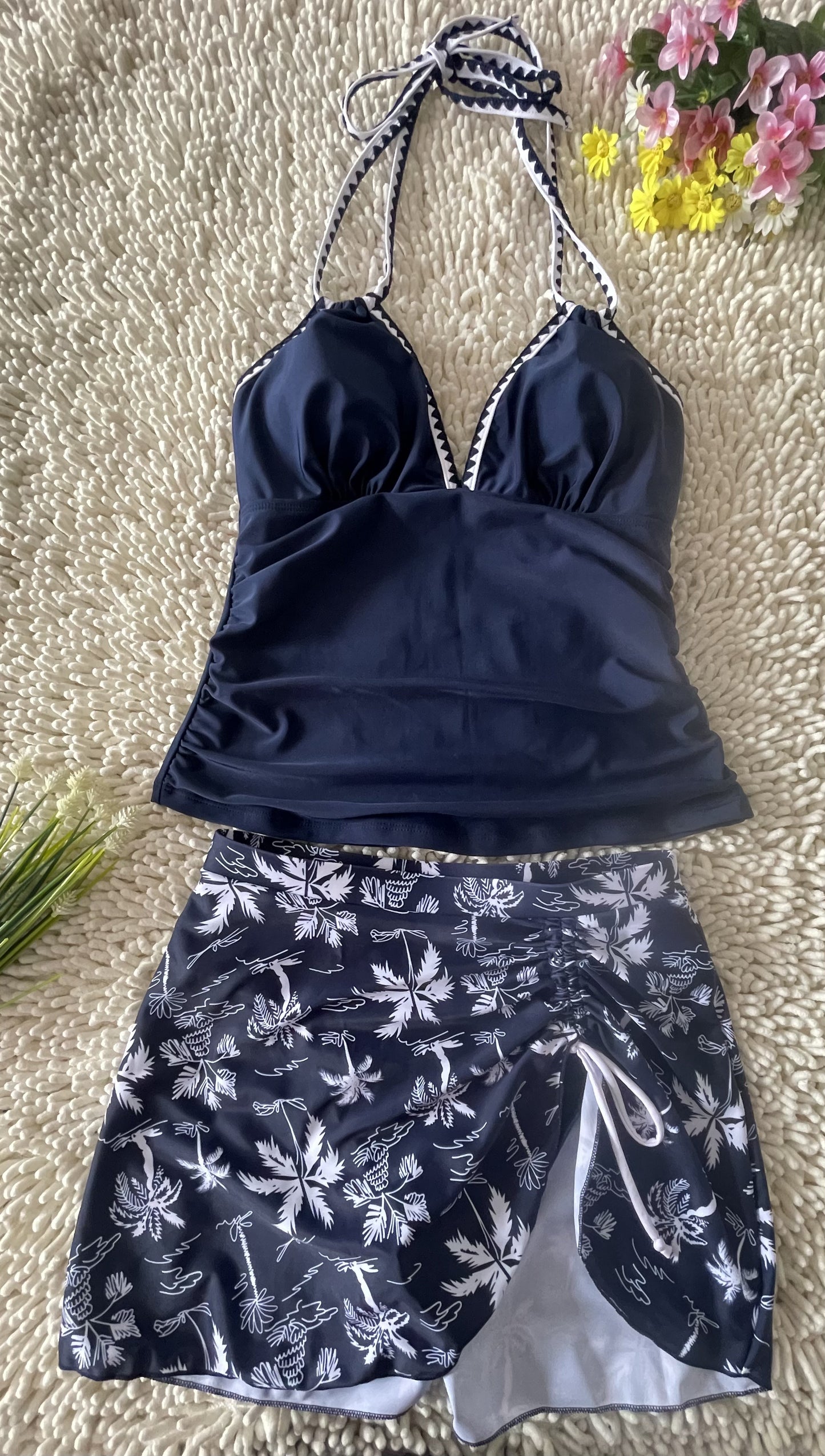 2026 New Sexy Deep V Two Piece Tankini Floral Printed Split Swimsuit Size M - Image 5