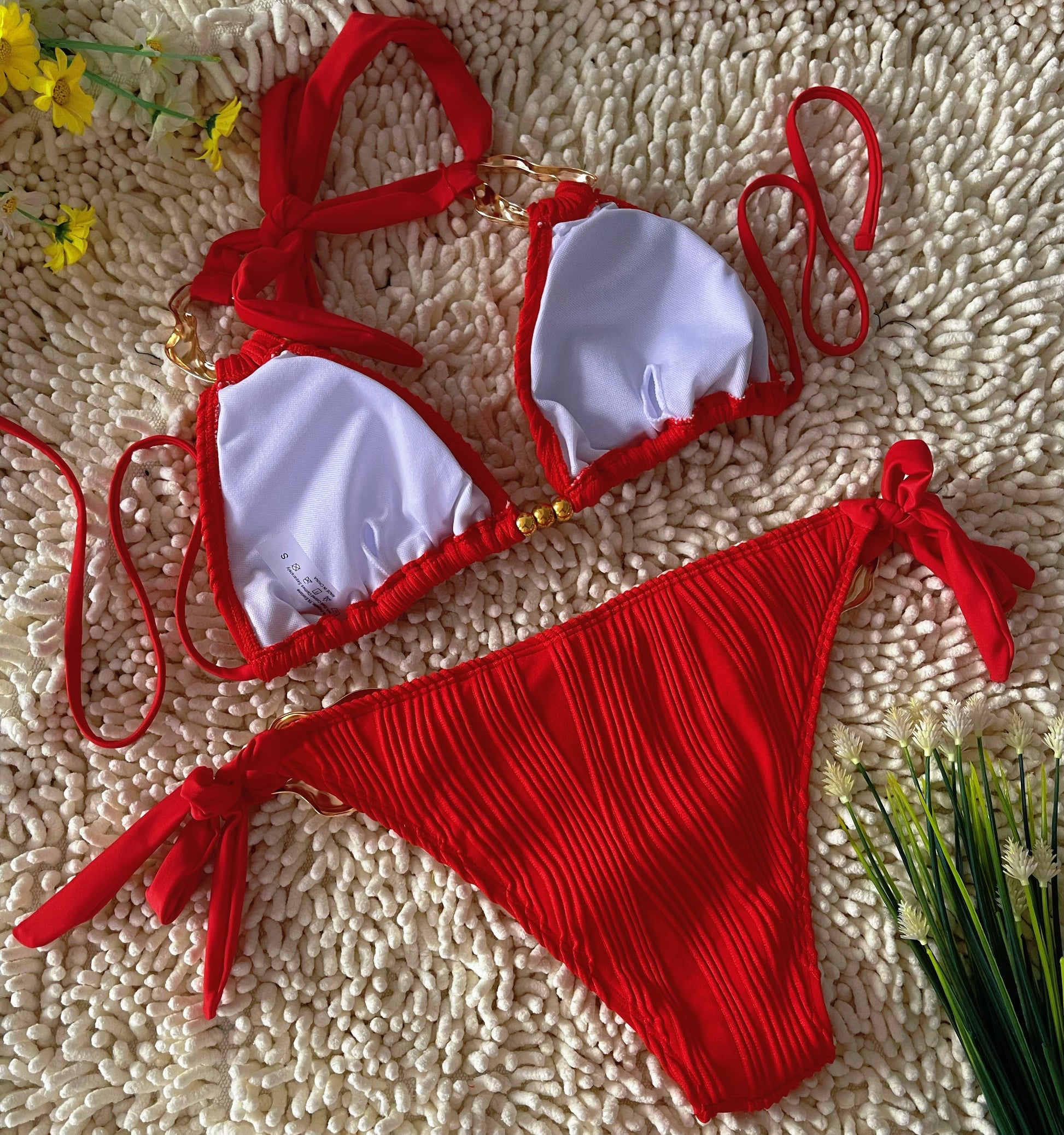 Red Hottie Sexy Three-point Swimsuit Beach Seaside Spa Bikini Size M - Image 3