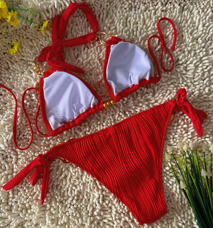 Red Hottie Sexy Three-point Swimsuit Beach Seaside Spa Bikini Size S - Image 3