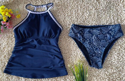 Spot Eco-friendly Fabric Navy Round Neck Swimsuit Sexy Tankini Size M - Image 4