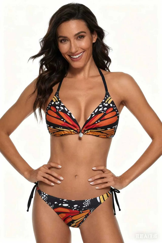 Butterfly Print Bikini 2026 New Creative Design Deep V Sexy Swimsuit Size S