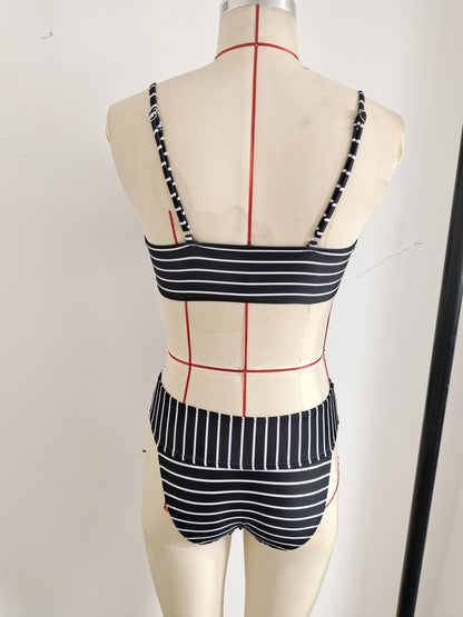 Women Striped Striped Print Bikini Deep-V Neck Women's Swimwear Beachwear Size M - Image 6