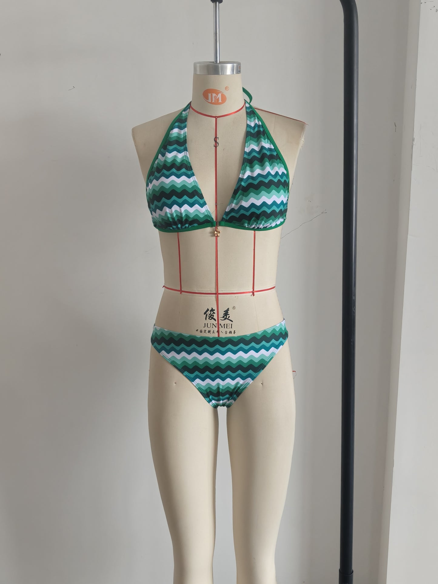 Lake Blue Halter Neck Swimwear with Wave Pattern for Women Size M - Image 4