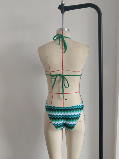 Lake Blue Halter Neck Swimwear with Wave Pattern for Women Size M - Image 6