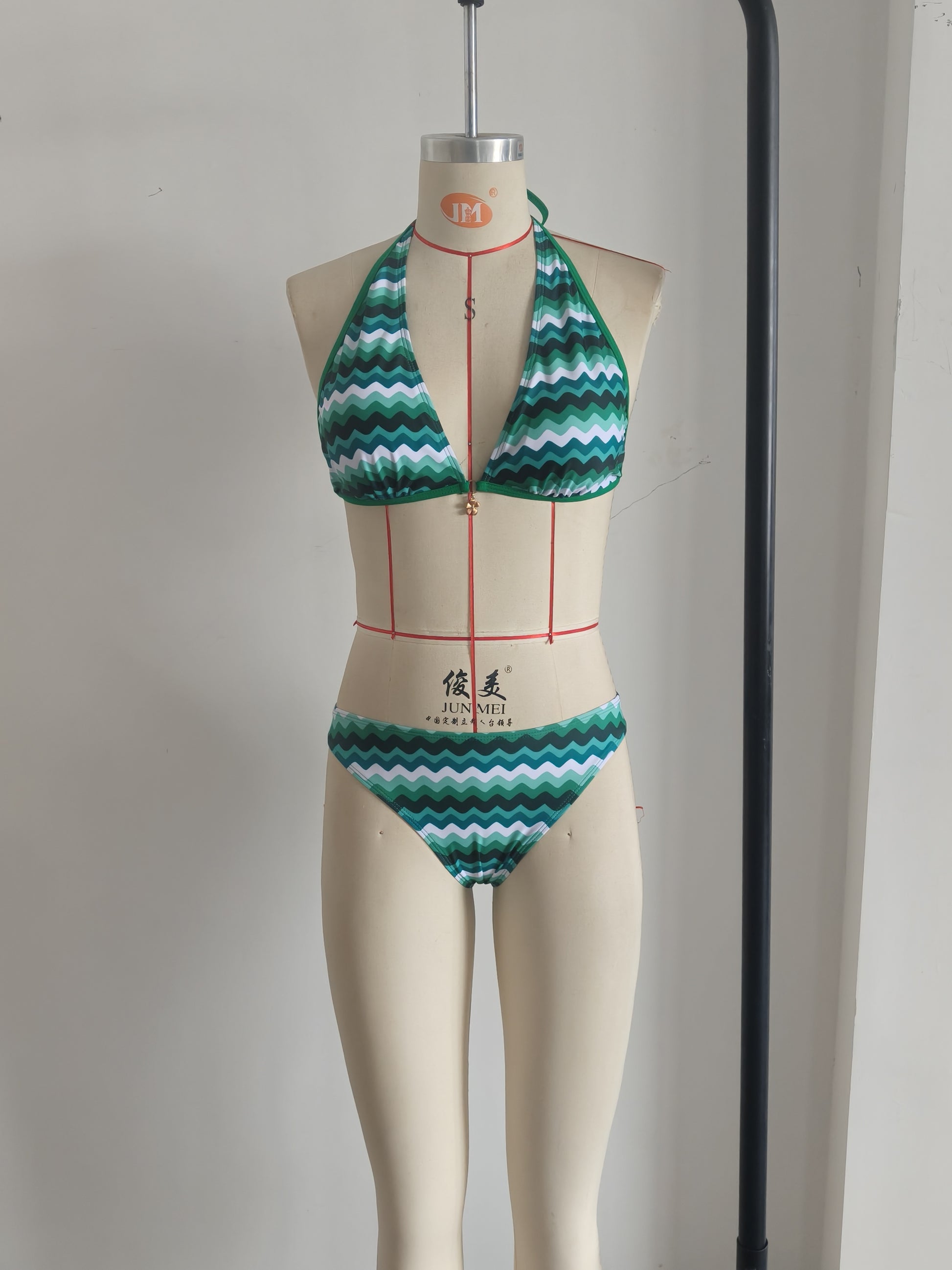 Lake Blue Halter Neck Swimwear with Wave Pattern for Women Size S - Image 4