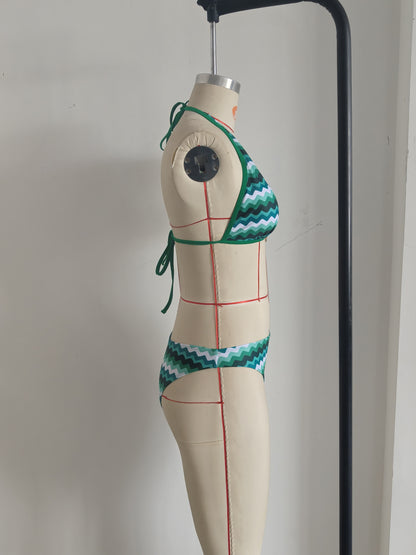 Lake Blue Halter Neck Swimwear with Wave Pattern for Women Size XL - Image 5
