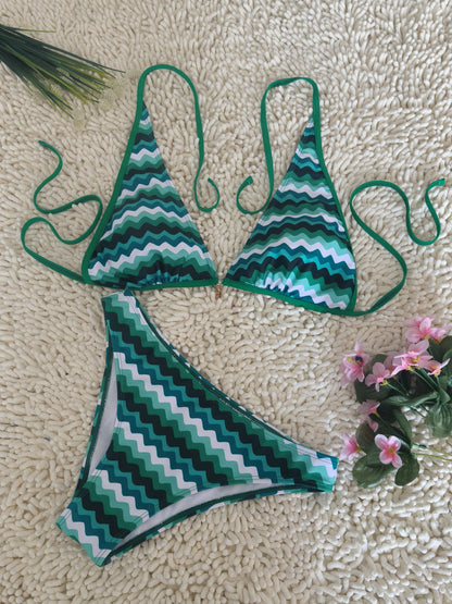 Lake Blue Halter Neck Swimwear with Wave Pattern for Women Size XL - Image 7