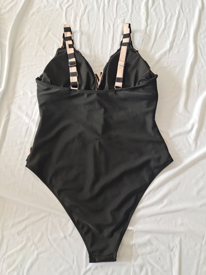 Plus Size One-Piece Deep V-Neck Swimsuit with Waist Tie Design Size 0XL - Image 4