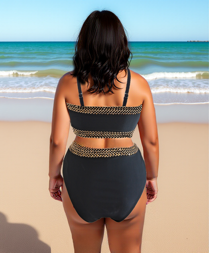 Black Rose Leopard Mesh Trim 2pcs Bikini Swimsuit Set for Women Plus Size Size 2XL - Image 2