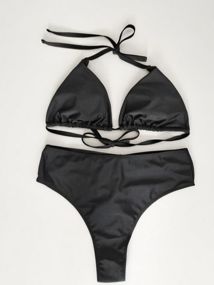 High-waist Design for Shaping the Buttocks Pure Black Bikini Plus Size 1XL - Image 3