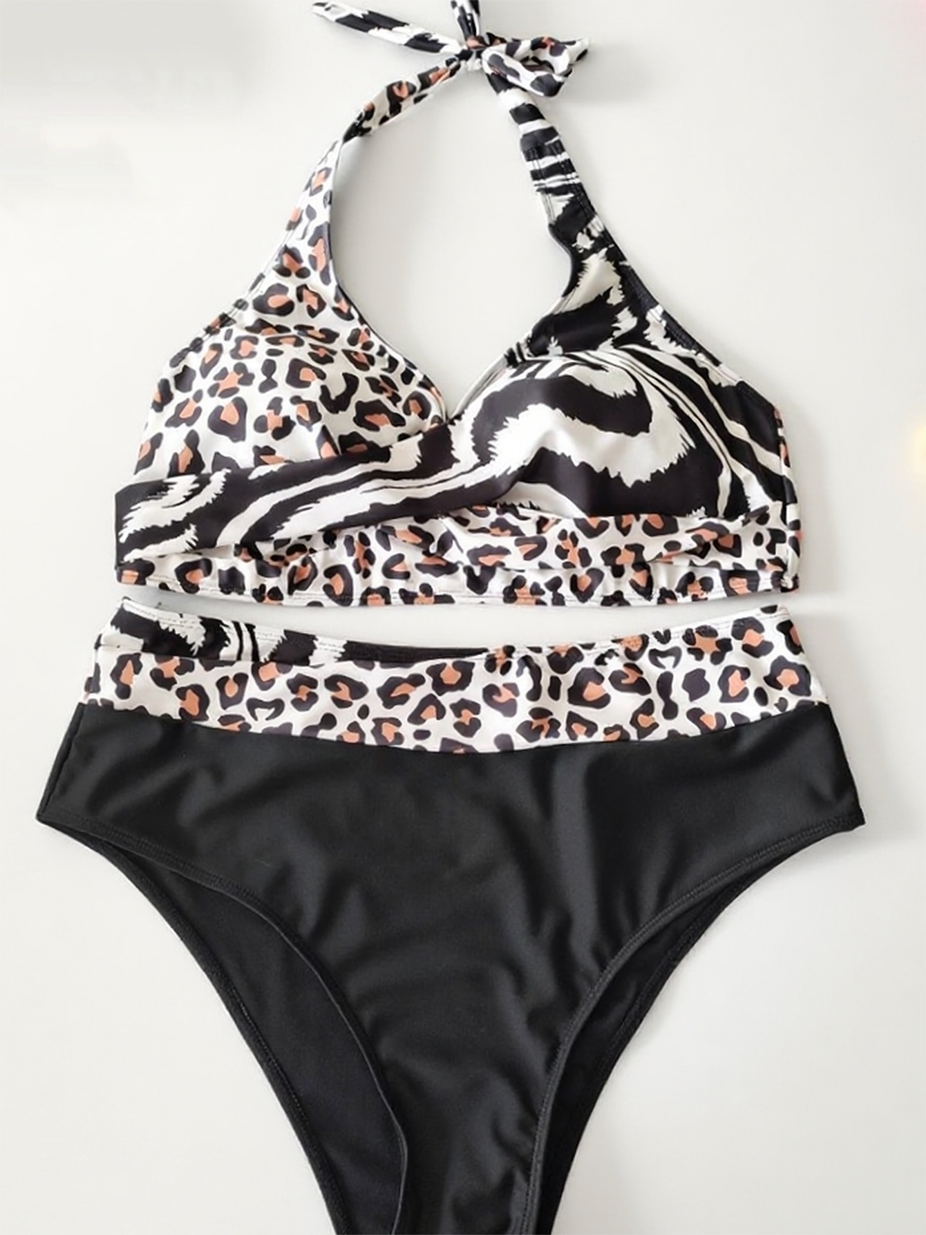 Two Leopard Print Patterns Sspliced Plus Size Bikini Size 0XL - Image 3