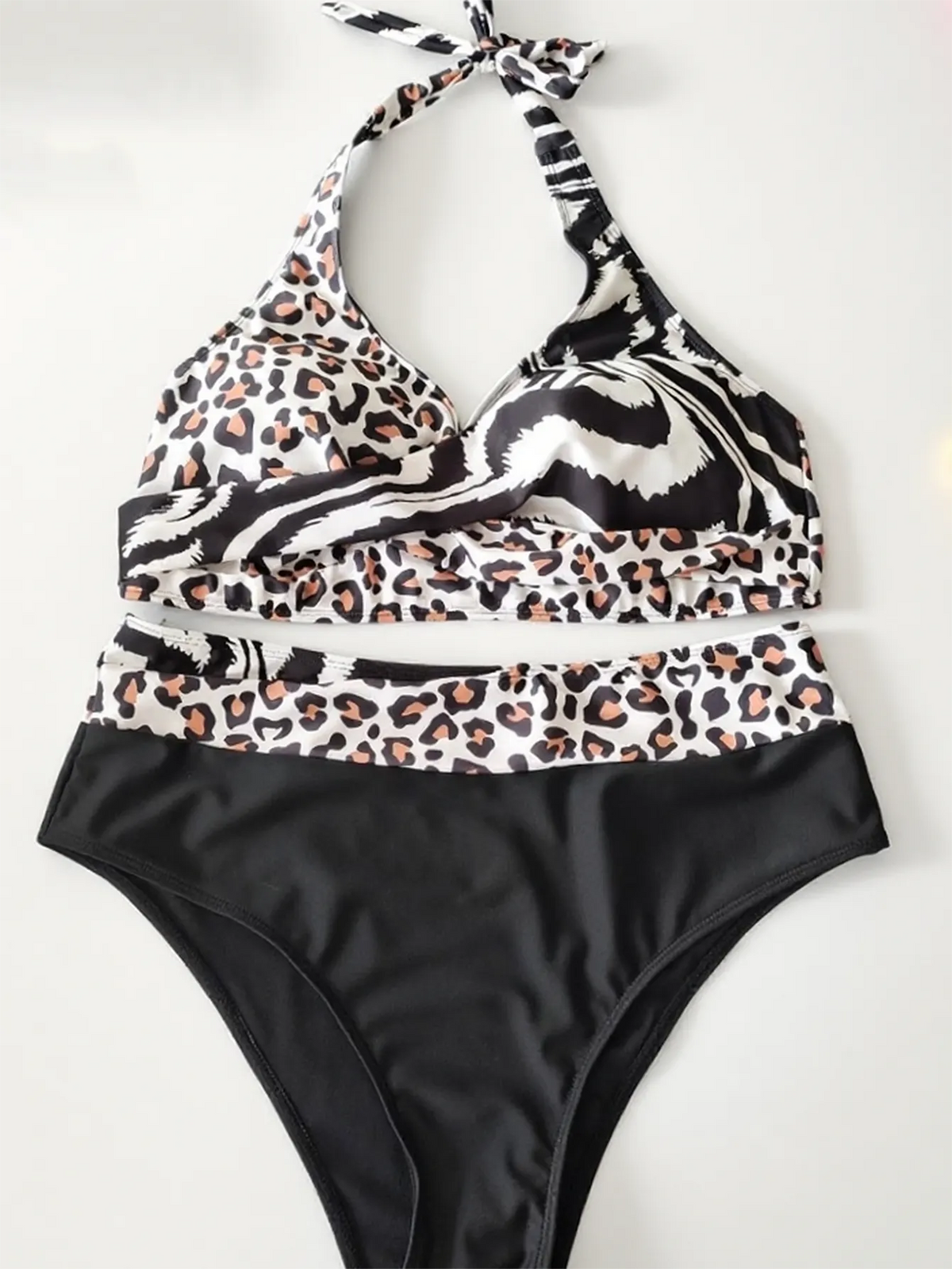 Two Leopard Print Patterns Sspliced Plus Size Bikini Size 1XL - Image 3