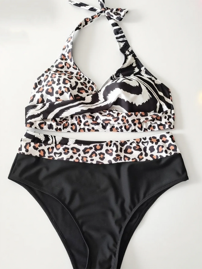 Two Leopard Print Patterns Sspliced Plus Size Bikini Size 1XL - Image 3