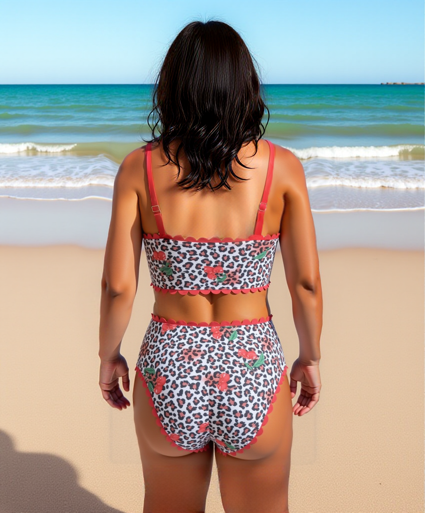 Designer Slenderizing Plus Size Two Piece Beach Set Featuring Fierce Animal Print Size 1XL - Image 2
