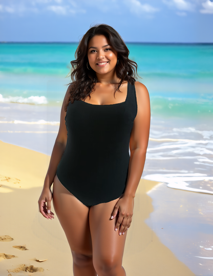 Women's Plus Size Black One-Piece Swimsuit - Crisscross Back Straps Size 3XL