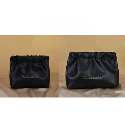 Leather Cosmetic Bag Set, Big & Small "Twinkle Little Star" Makeup Organizer for Travel & Daily Use(black)