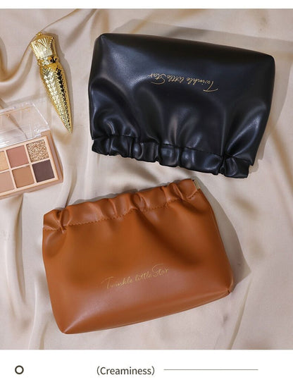 Leather Cosmetic Bag Set, Big & Small "Twinkle Little Star" Makeup Organizer for Travel & Daily Use(black) - Image 3