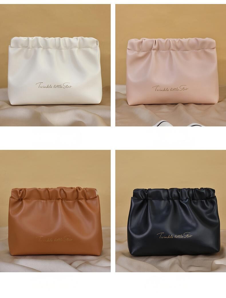 Leather Cosmetic Bag Set, Big & Small "Twinkle Little Star" Makeup Organizer for Travel & Daily Use(white) - Image 2