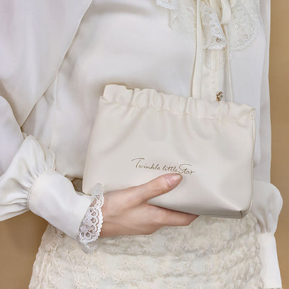 Leather Cosmetic Bag Set, Big & Small "Twinkle Little Star" Makeup Organizer for Travel & Daily Use(white) - Image 3