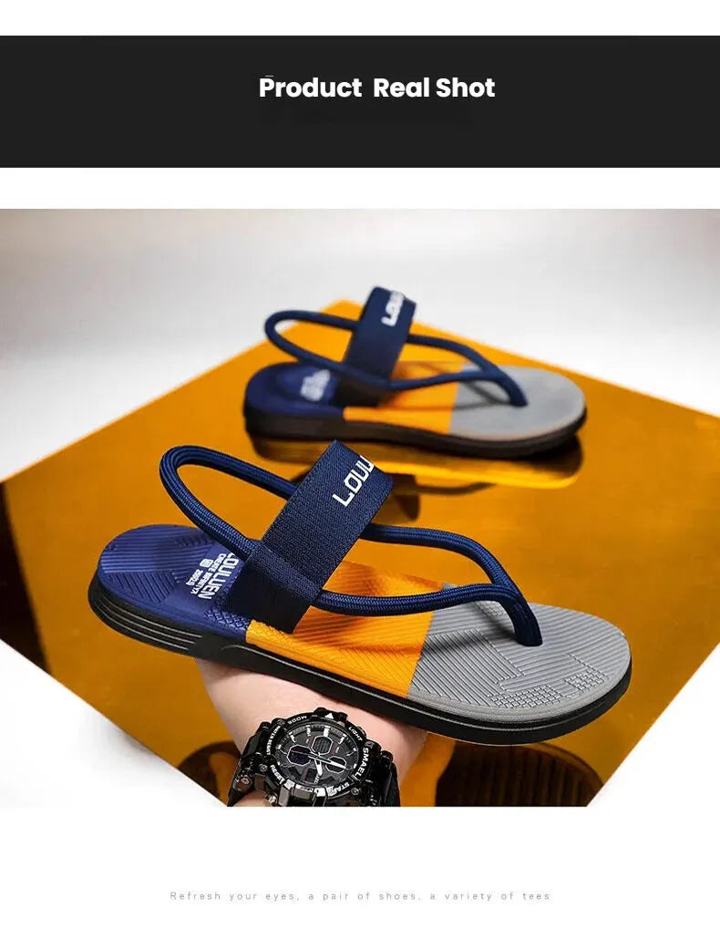 Men's Outdoor Non-Slip Sandals, EVA Lightweight Thick-Sole Beach Slippers for Casual & Sports(dark blue-43) - Image 4