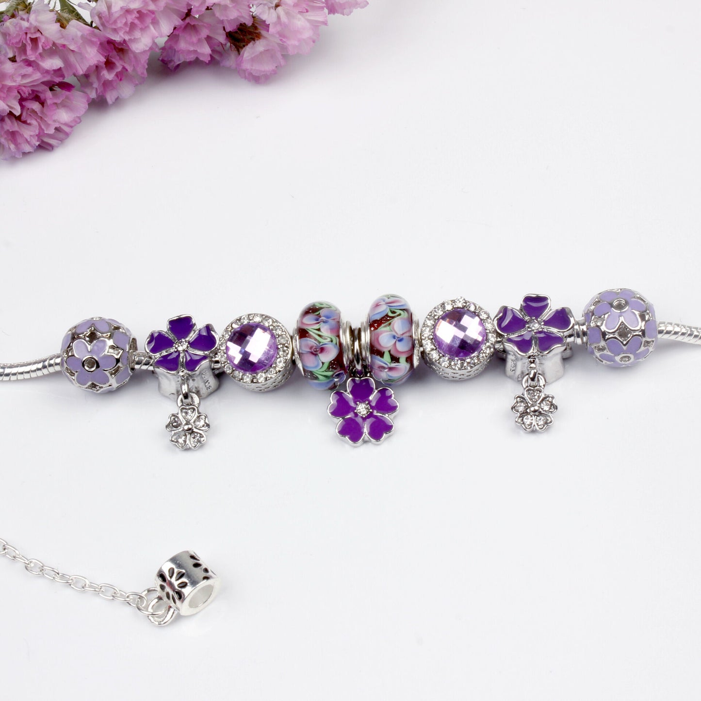 Purple Floral Pendant Bracelet(18cm) - Image 3