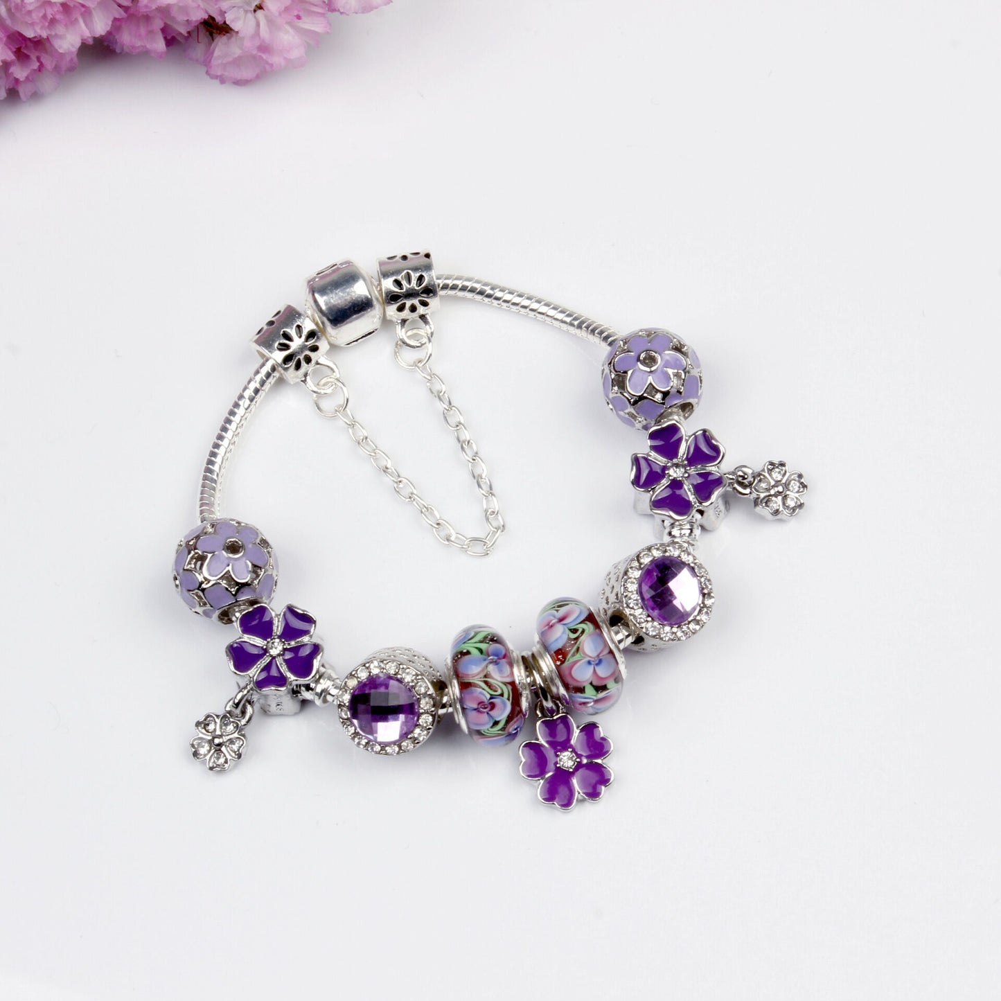 Purple Floral Pendant Bracelet(19cm) - Image 2