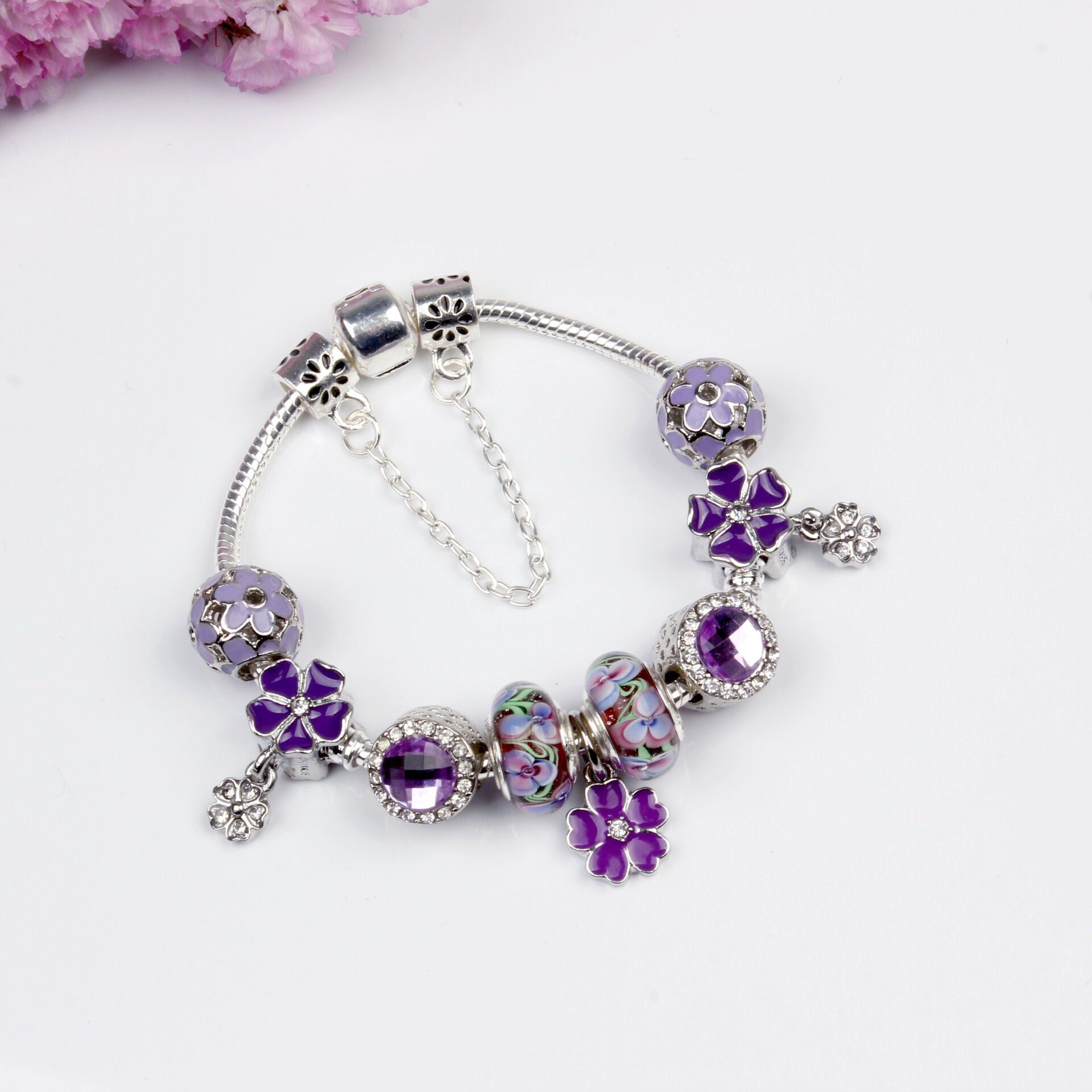 Purple Floral Pendant Bracelet(19cm) - Image 2