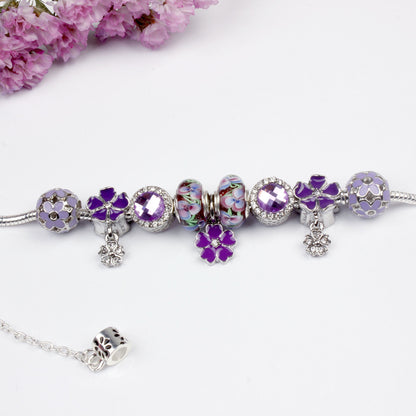 Purple Floral Pendant Bracelet(19cm) - Image 3