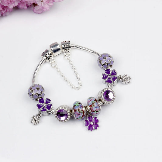 Purple Floral Pendant Bracelet(20cm) - Image 2
