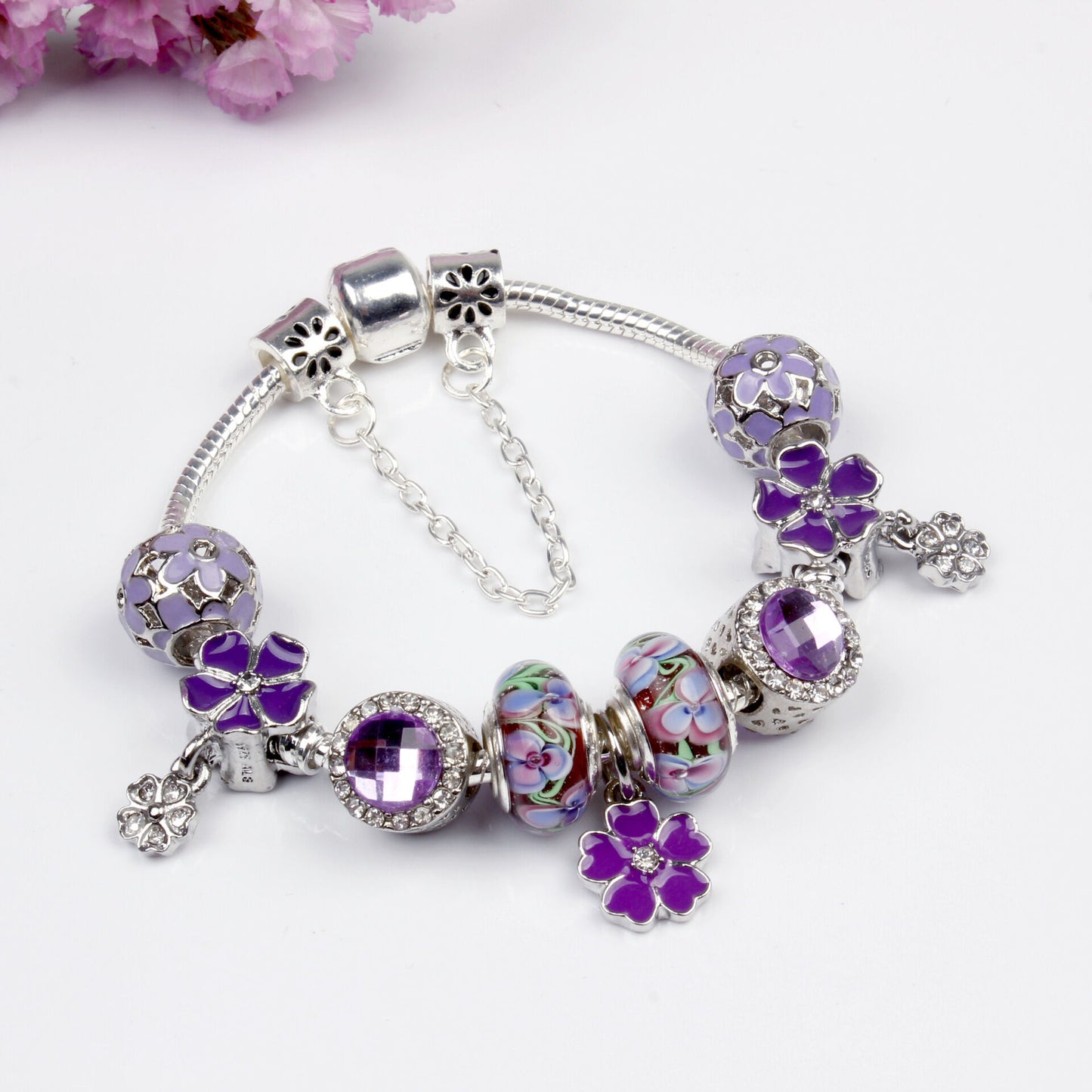 Purple Floral Pendant Bracelet(20cm) - Image 5