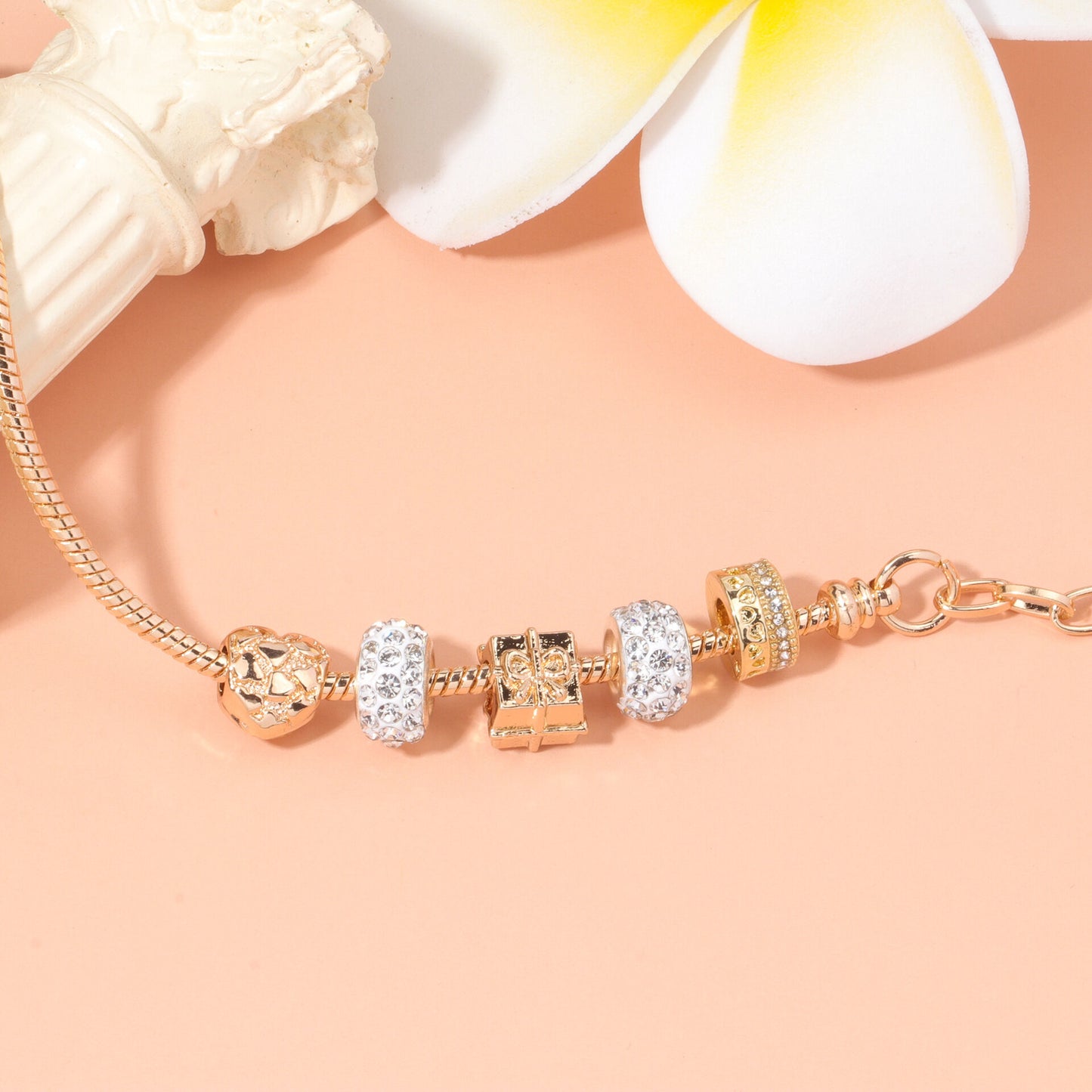 Rose Gold Crystal & Heart Charm Bracelet(rose gold,16cm) - Image 5