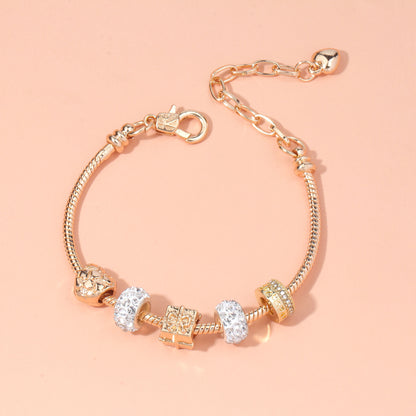 Rose Gold Crystal & Heart Charm Bracelet(rose gold,18cm) - Image 4