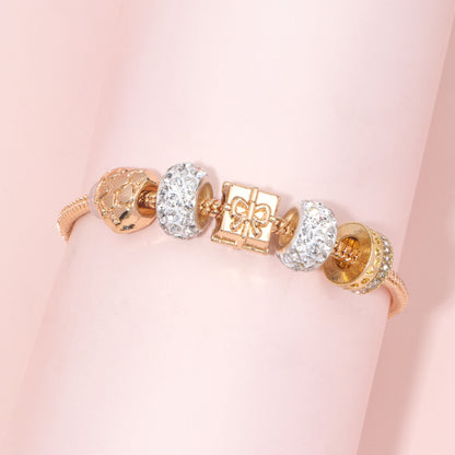 Rose Gold Crystal & Heart Charm Bracelet(rose gold,19cm) - Image 3