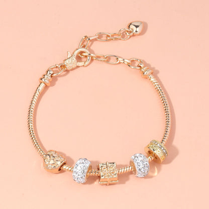 Rose Gold Crystal & Heart Charm Bracelet(rose gold,20cm) - Image 2