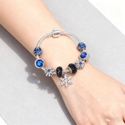Rhinestone Blue Cat’s Eye Starry Glaze Beads Bracelet with Snowflake Pendant(18cm) - Image 2