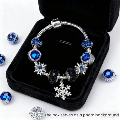 Rhinestone Blue Cat’s Eye Starry Glaze Beads Bracelet with Snowflake Pendant(18cm) - Image 3
