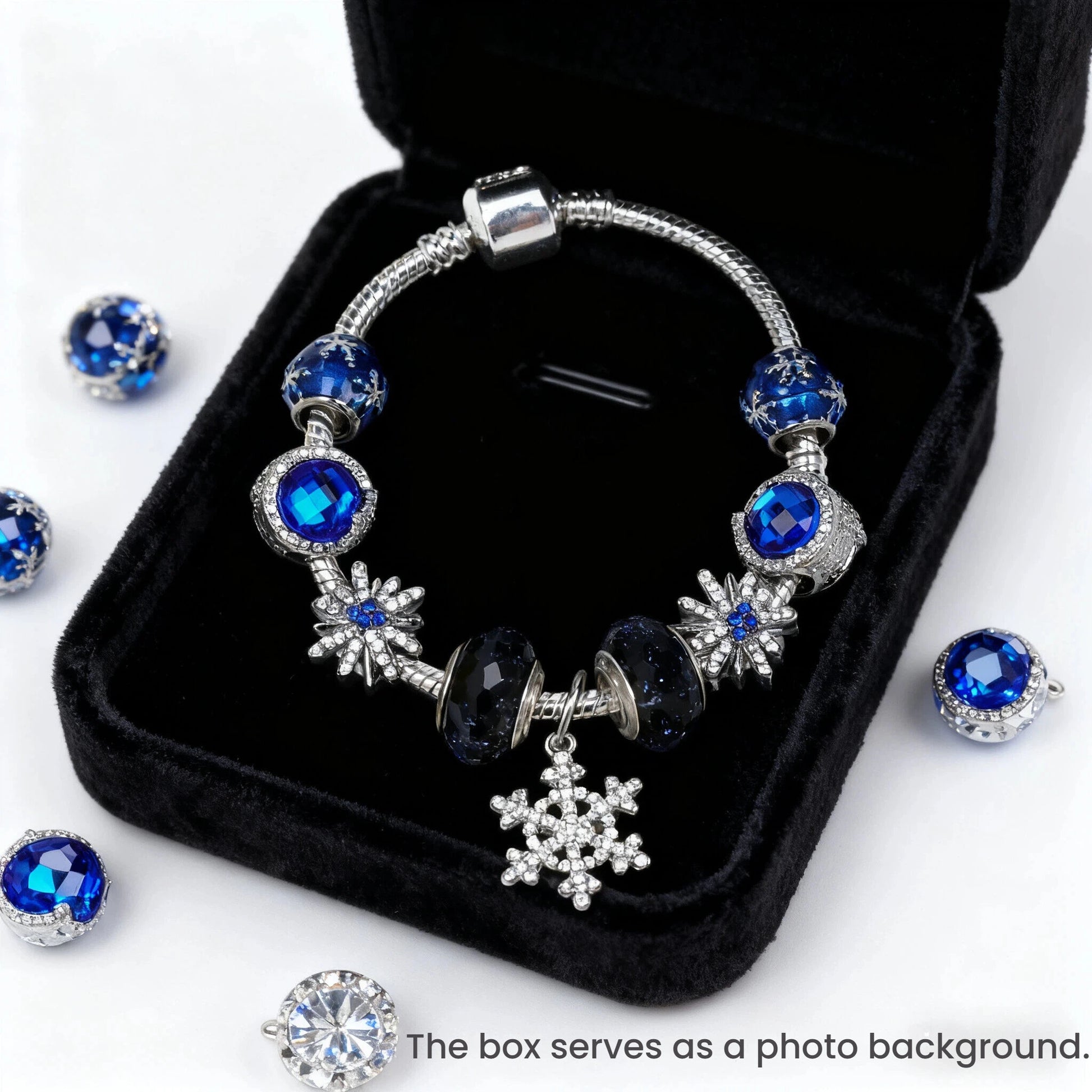 Rhinestone Blue Cat’s Eye Starry Glaze Beads Bracelet with Snowflake Pendant(19cm) - Image 3