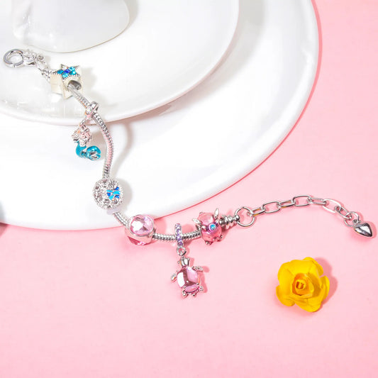 Rhinestone Star Alloy Bracelet with Mermaid & Turtle Charms Cute Pig & Glass Beads Jewelry(21cm) - Image 2