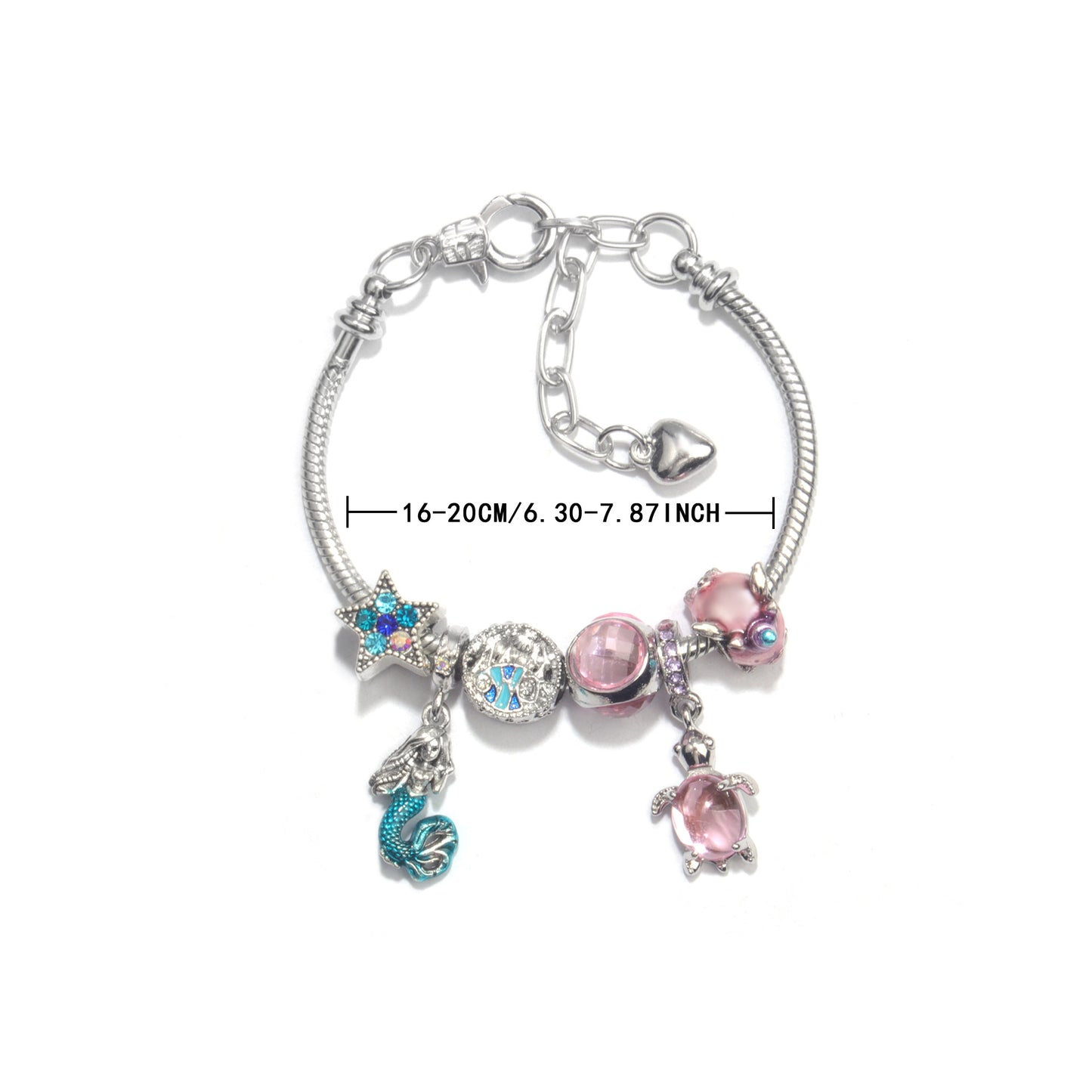Rhinestone Star Alloy Bracelet with Mermaid & Turtle Charms Cute Pig & Glass Beads Jewelry(21cm) - Image 5