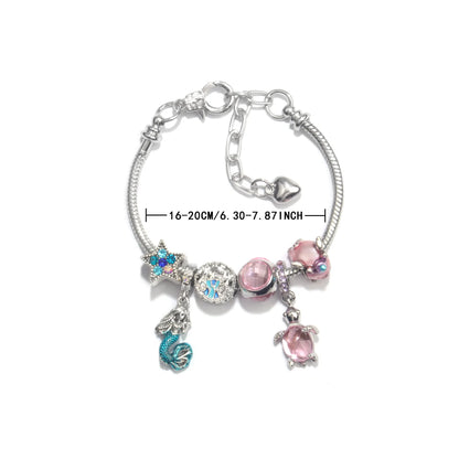Rhinestone Star Alloy Bracelet with Mermaid & Turtle Charms Cute Pig & Glass Beads Jewelry(21cm) - Image 5
