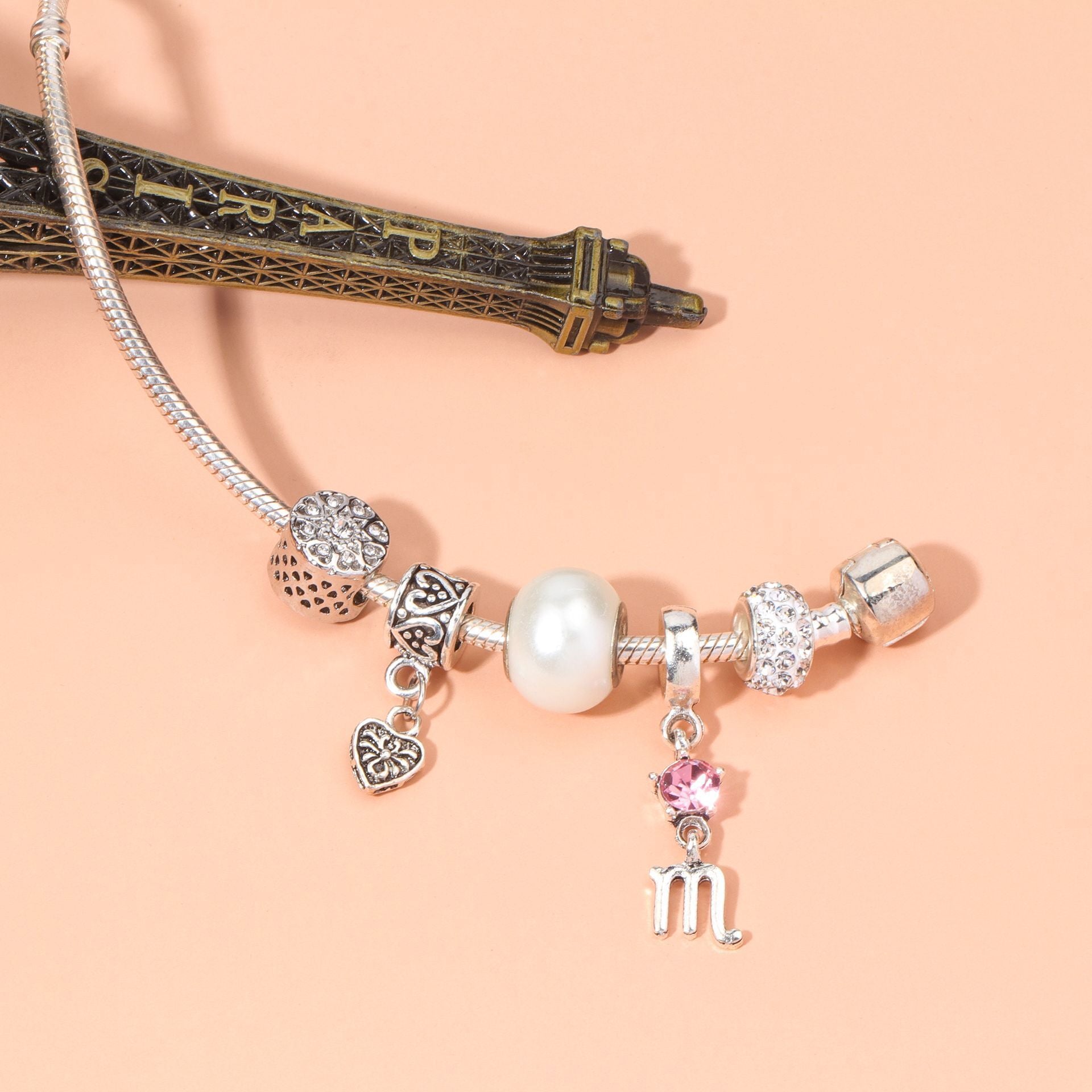 Constellation Heart Crystal Charm Bracelet(silver-toned,18cm) - Image 2