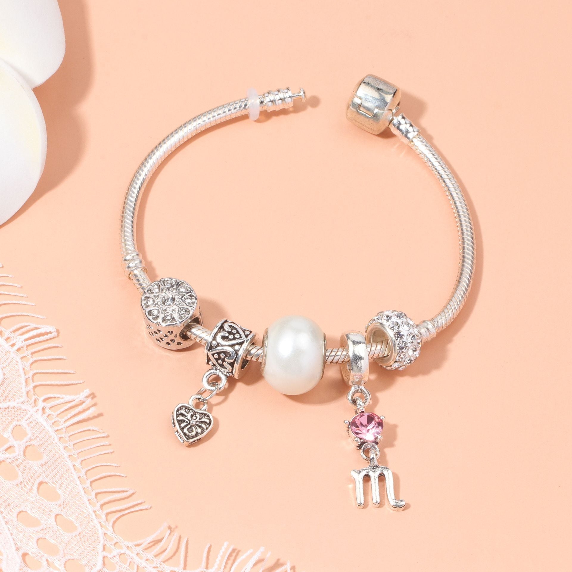 Constellation Heart Crystal Charm Bracelet(silver-toned,18cm) - Image 4