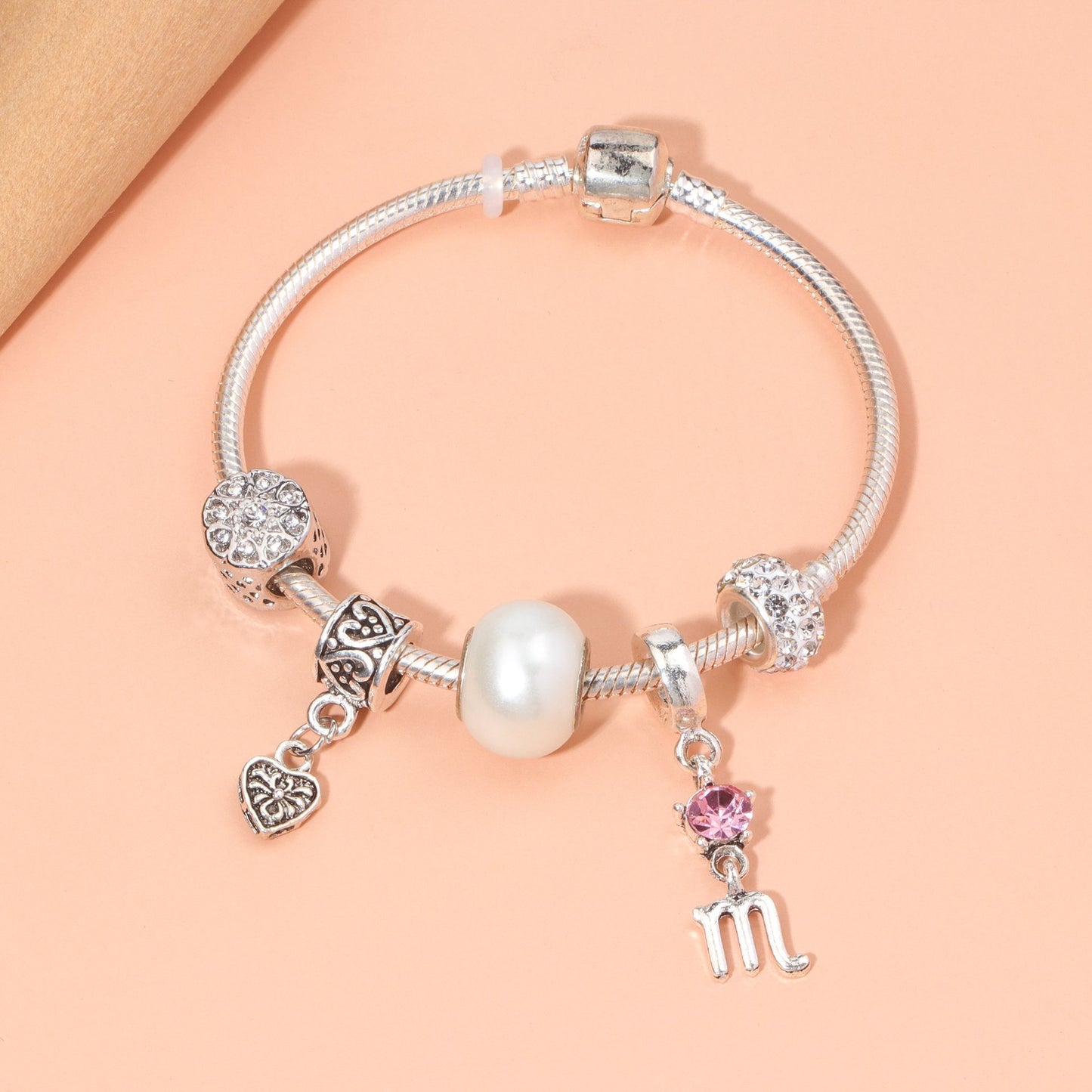 Constellation Heart Crystal Charm Bracelet(silver-toned,20cm)