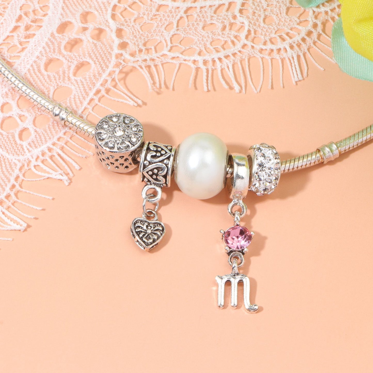 Constellation Heart Crystal Charm Bracelet(silver-toned,20cm) - Image 3