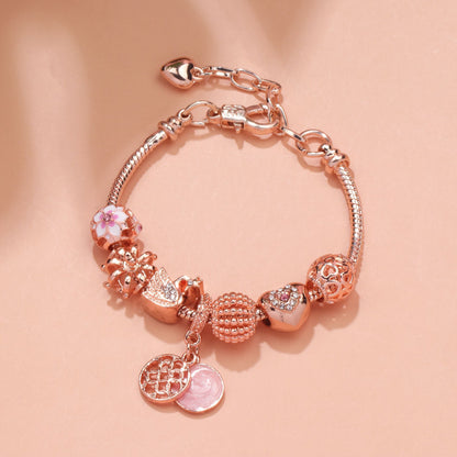 Hollow Crystal-Encrusted Swan Crown Flower Heart Bracelet(rose gold,17cm) - Image 5